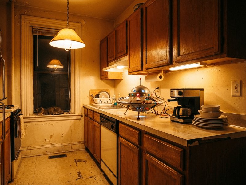 Tenement kitchen with warm amber duotone treatment