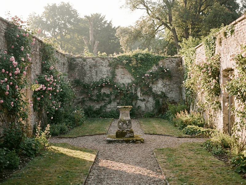 Walled garden estate with climbing roses