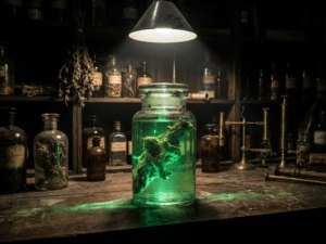 Horror specimen with digital glitch effect