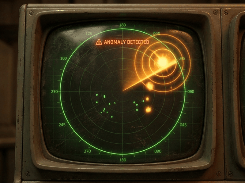 Spacecraft radar scanner showing anomaly alert