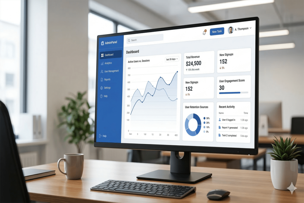 Modern web application dashboard with data visualization widgets