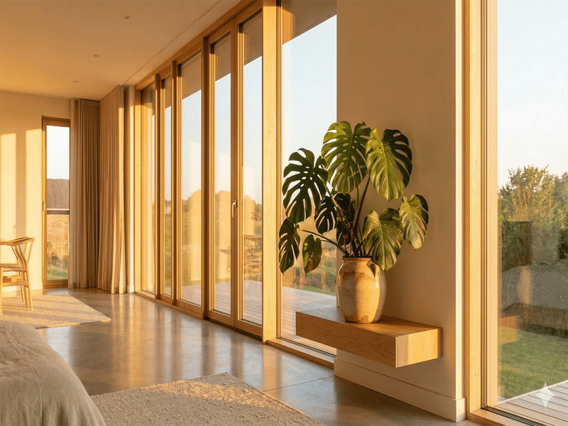 Warm interior with golden sunlight